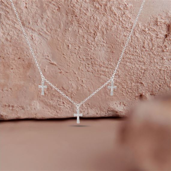 STERLING SILVER TRIPLE CRUCIFIX NECKLACE